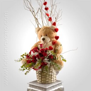 Bouquet De Rosas Con Peluche Gigante